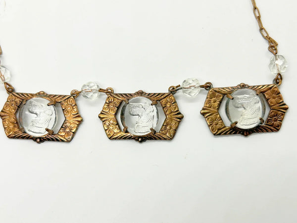Vintage Necklace with Clear Carved Scottie Links