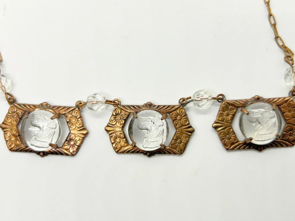 Vintage Necklace with Clear Carved Scottie Links