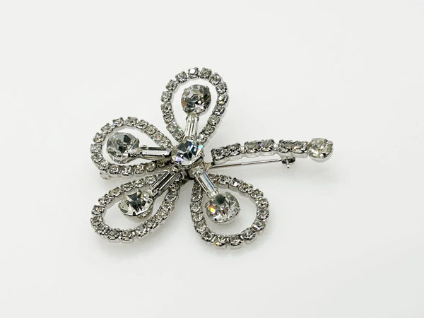 Vintage Clear Rhinestone 4- Leaf Clover Shamrock Brooch