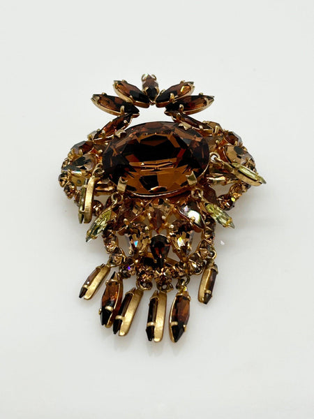 Showstopping Vintage Brooch with Golden Amber Stones - Lamoree’s Vintage