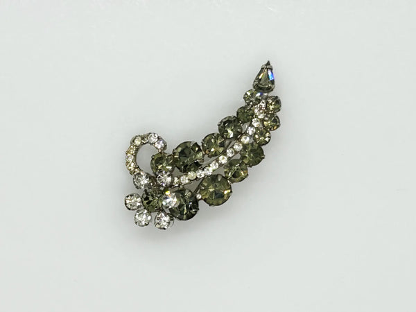 Vintage Brooch with Brght Sparkling Grey and Clear Rhinestones