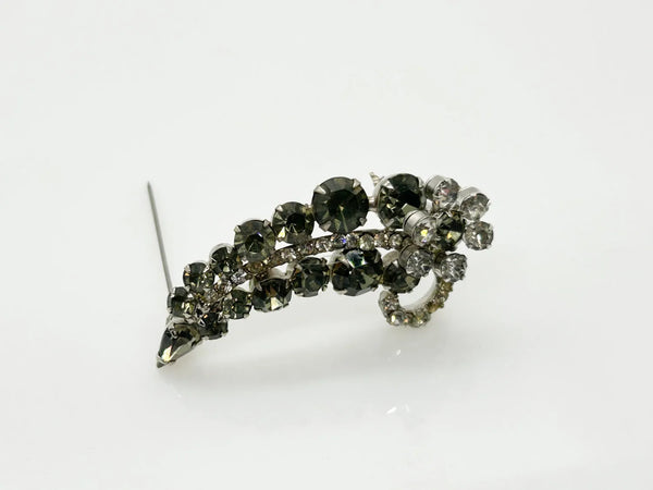 Vintage Brooch with Brght Sparkling Grey and Clear Rhinestones