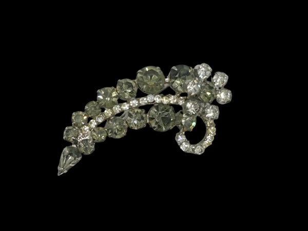 Vintage Brooch with Brght Sparkling Grey and Clear Rhinestones