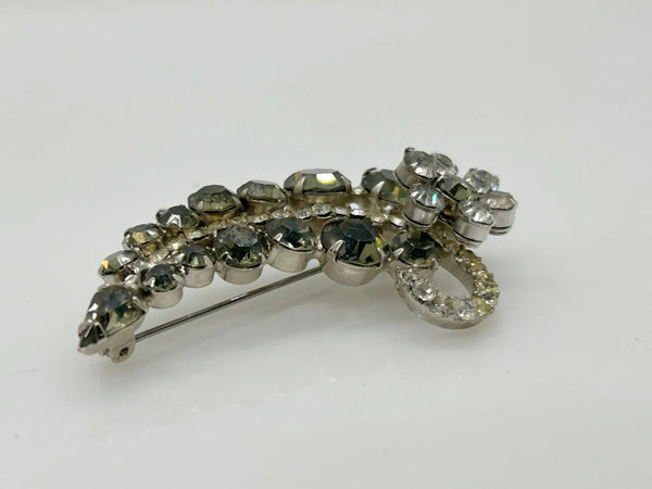 Vintage Brooch with Brght Sparkling Grey and Clear Rhinestones