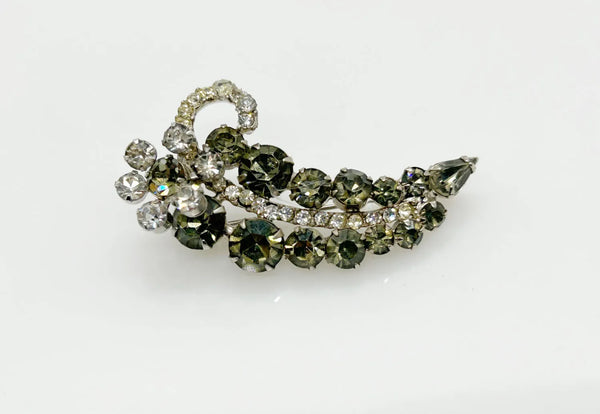 Vintage Brooch with Brght Sparkling Grey and Clear Rhinestones