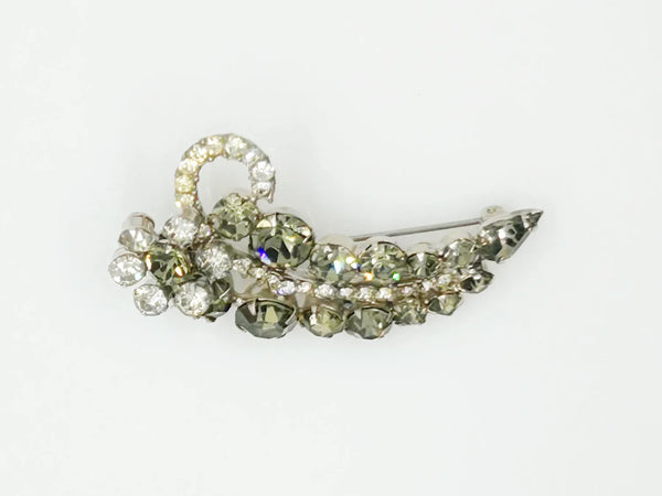 Vintage Brooch with Brght Sparkling Grey and Clear Rhinestones