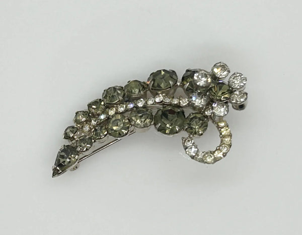 Vintage Brooch with Brght Sparkling Grey and Clear Rhinestones