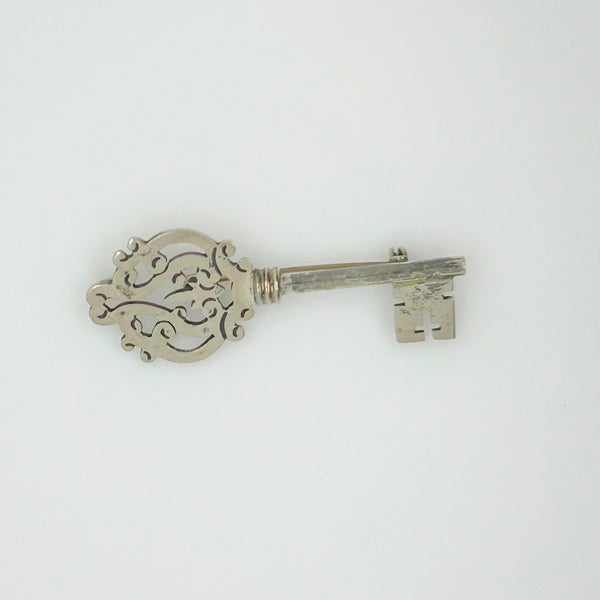 Taxco Mexico Sterling Silver Vintage Key Brooch