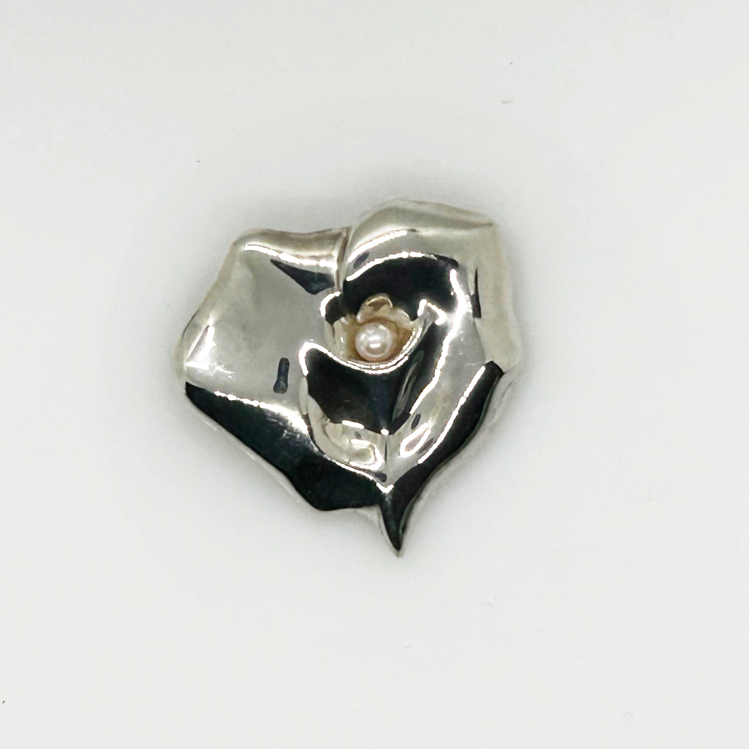 Silver Rose and Pearl Heart Pin