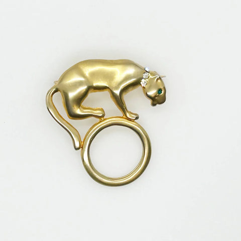 Sleek Gold Cat Panther Brooch