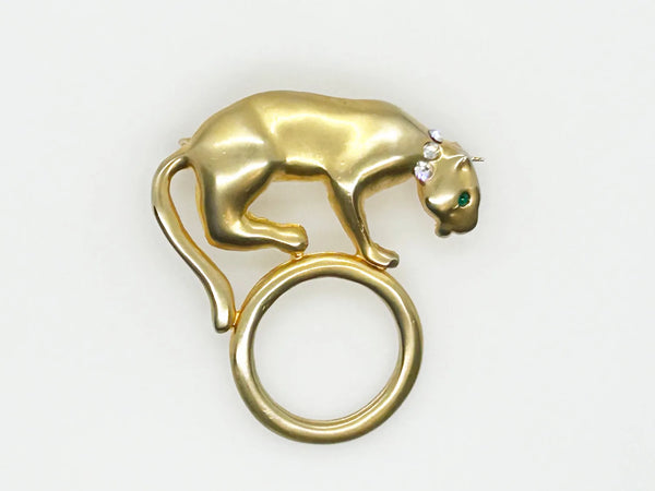 Sleek Gold Cat Panther Brooch