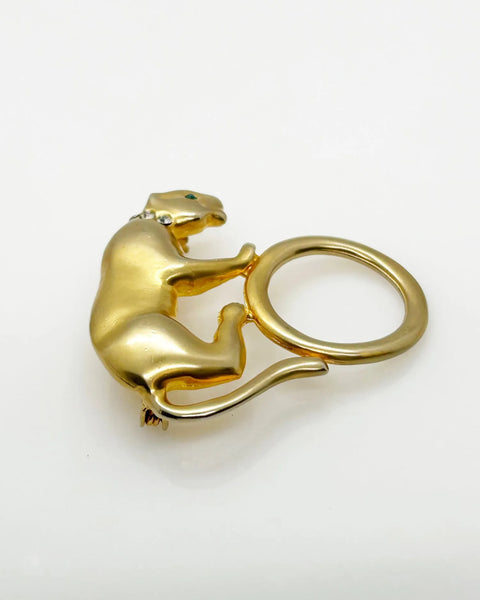 Sleek Gold Cat Panther Brooch