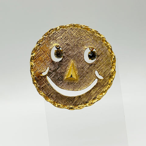 Vintage Smiley Face Pendant with Rhinestone Eyes