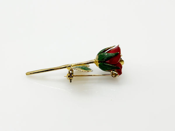 Small Vintage Red Rose Bud Brooch