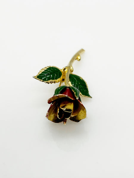 Small Vintage Red Rose Bud Brooch