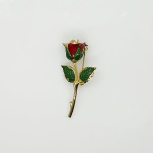 Small Vintage Red Rose Bud Brooch