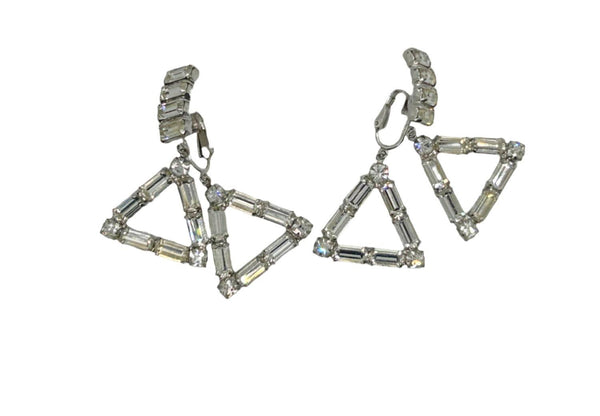 Sparkling Double Diamond Shaped Geometric Vintage Rhinestone Earrings - Lamoree’s Vintage