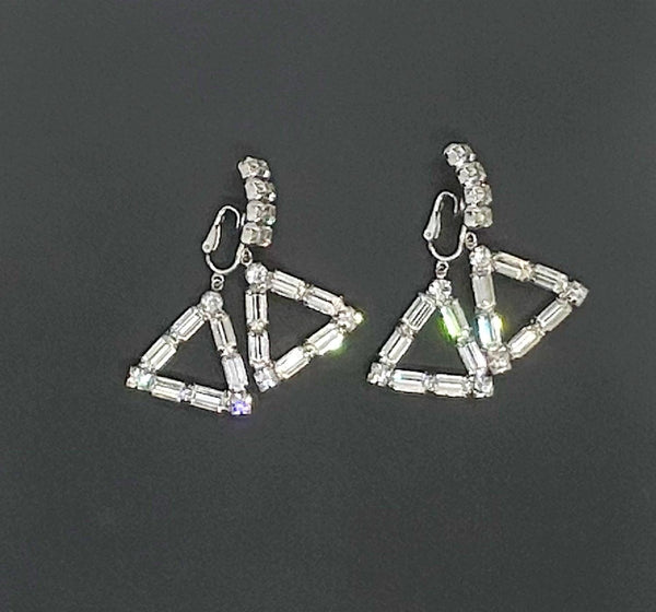 Sparkling Double Diamond Shaped Geometric Vintage Rhinestone Earrings - Lamoree’s Vintage