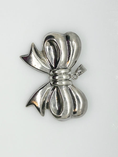 Vintage Sterling Silver Bow Pendant/ Brooch