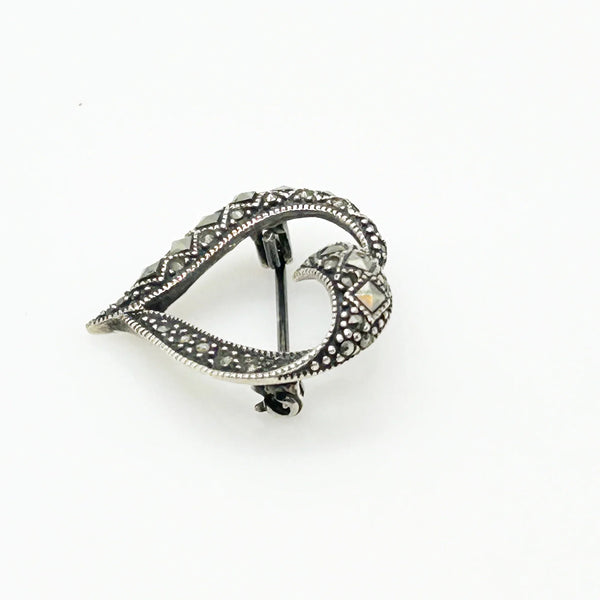 Sterling and Marcasite Vintage Heart Brooch