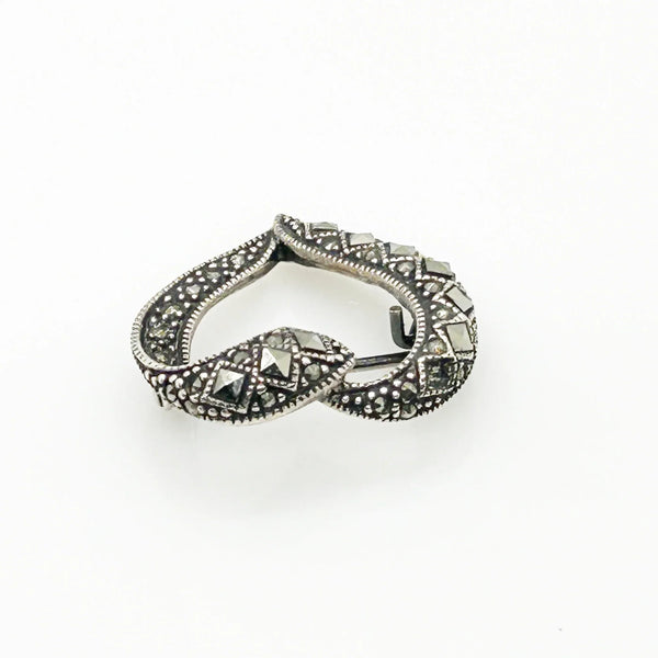 Sterling and Marcasite Vintage Heart Brooch