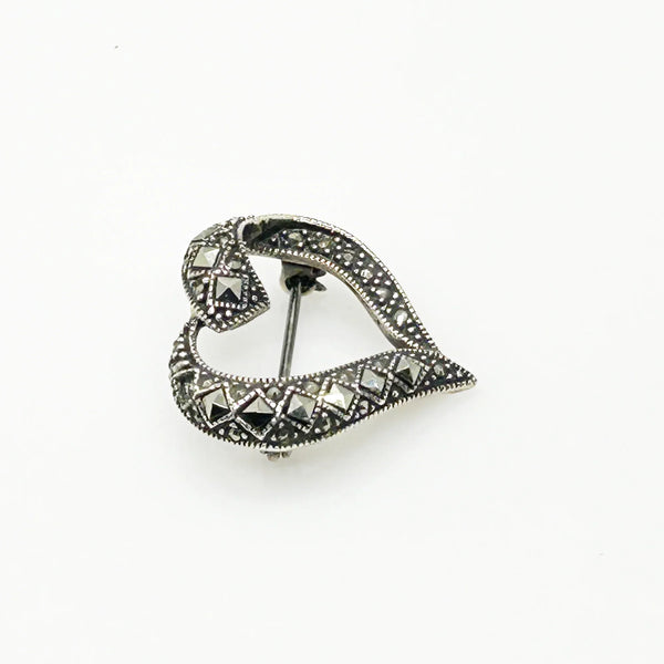 Sterling and Marcasite Vintage Heart Brooch