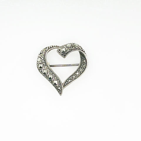Sterling and Marcasite Vintage Heart Brooch