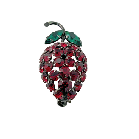 Mid-century Austrian Rhinestone Japanned Strawberry Brooch Pin