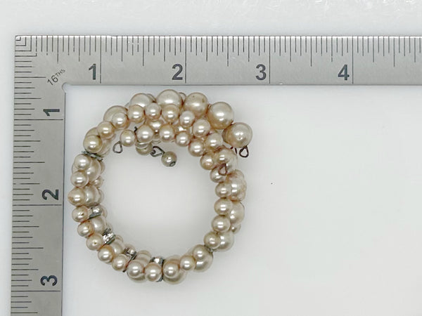 Vintage Winding Faux Pearl and Rhinestone Stretch Bracelet