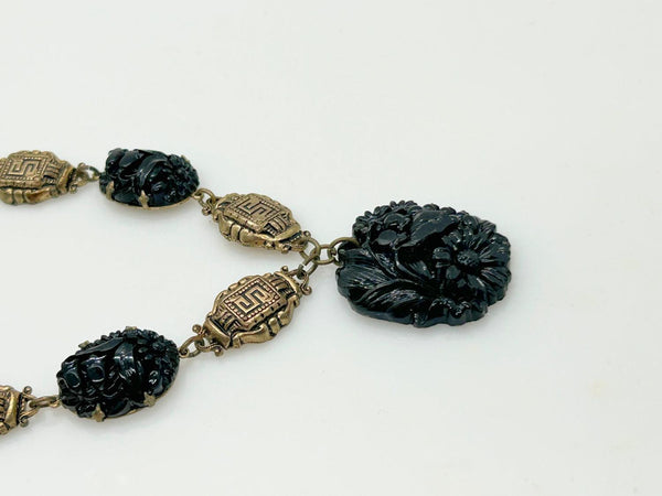 Striking Art Deco Faux Onyx & Gilt Necklace - Lamoree’s Vintage