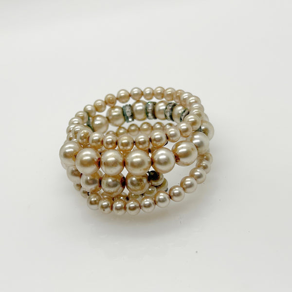 Vintage Winding Faux Pearl and Rhinestone Stretch Bracelet