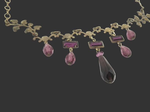 Graceful Vintage Filigree Choker with Violet Purple Drops