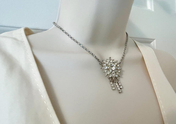 Old World Charm Vintage Rhinestone Necklace with Drops