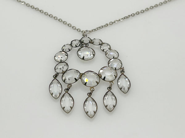 Estate Art Deco Circle Crystal Pendant with Glittering Drops