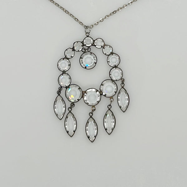 Estate Art Deco Circle Crystal Pendant with Glittering Drops