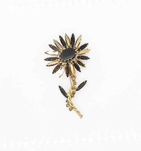 Striking Black and Gold Vintage Flower Pin