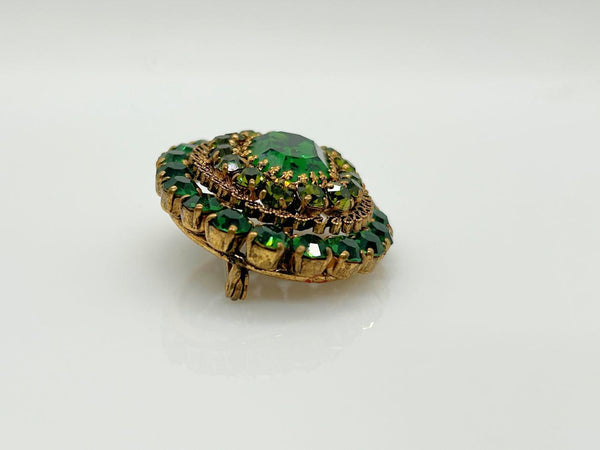 Super Sparkling Layered Green Vintage Brooch Made in Austria - Lamoree’s Vintage