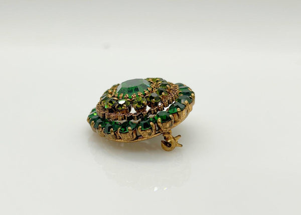 Super Sparkling Layered Green Vintage Brooch Made in Austria - Lamoree’s Vintage