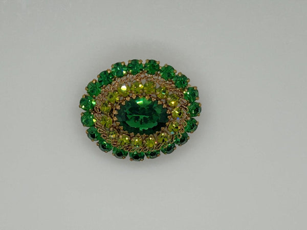 Super Sparkling Layered Green Vintage Brooch Made in Austria - Lamoree’s Vintage