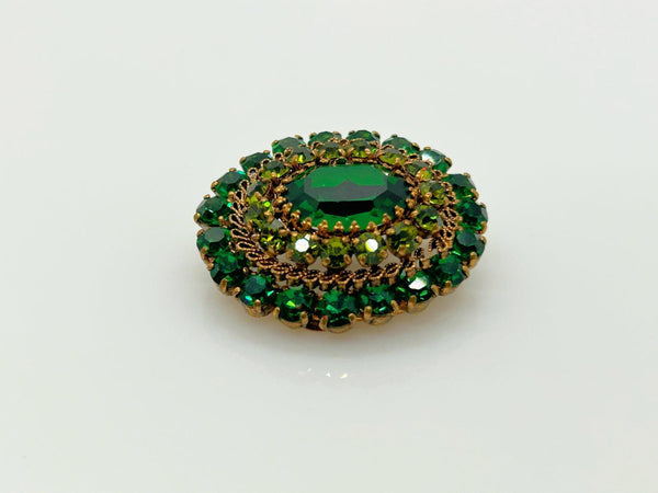 Super Sparkling Layered Green Vintage Brooch Made in Austria - Lamoree’s Vintage