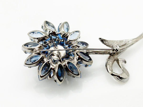 Super Sparkling Big Blue Floral Vintage Brooch