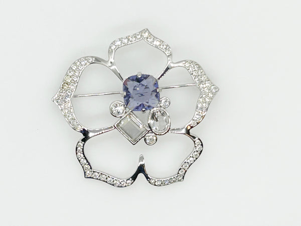 Sparkling Swarovski Flower Brooch with Lavender Center