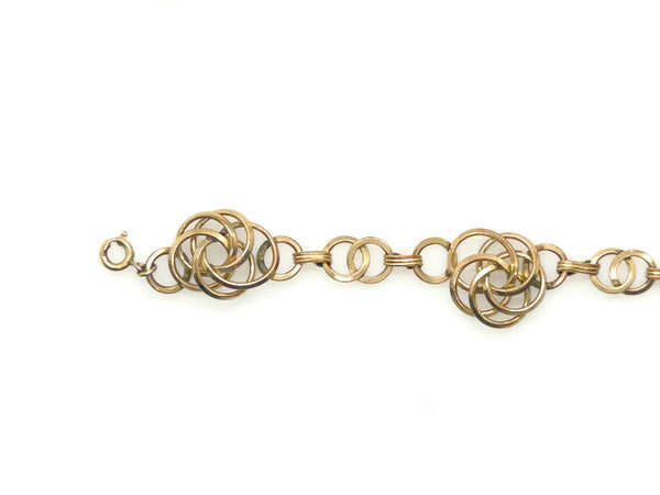 Vintage Gold Tone Multi-Ring Swirl Love Knot Bracelet & Screw Back Earrings Demi Parure Set