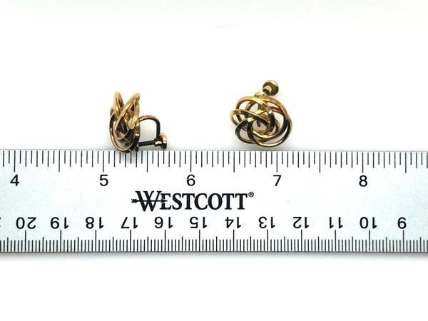 Vintage Gold Tone Multi-Ring Swirl Love Knot Bracelet & Screw Back Earrings Demi Parure Set