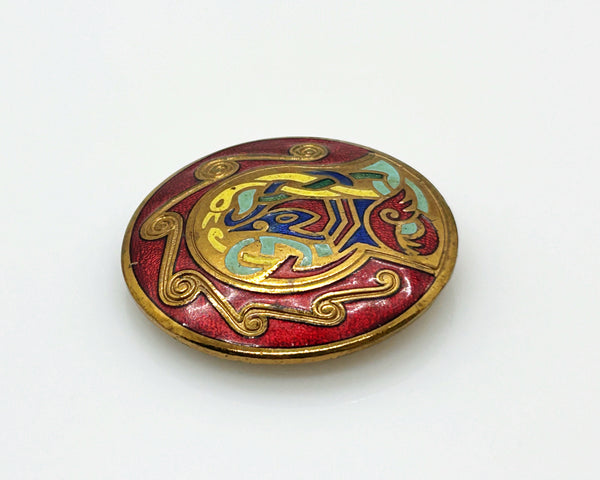 Vintage Tara Round Enamel Celtic Brooch- Pendant