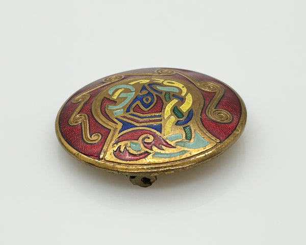 Vintage Tara Round Enamel Celtic Brooch- Pendant