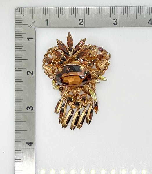 Showstopping Vintage Brooch with Golden Amber Stones