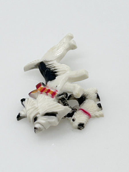 Vintage Celluloid White and Black Terrier and Puppy Pin