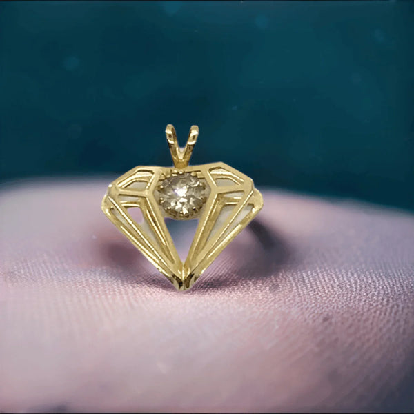 Three Dimensional Diamond-Shaped Vintage Rhinestone Pendant