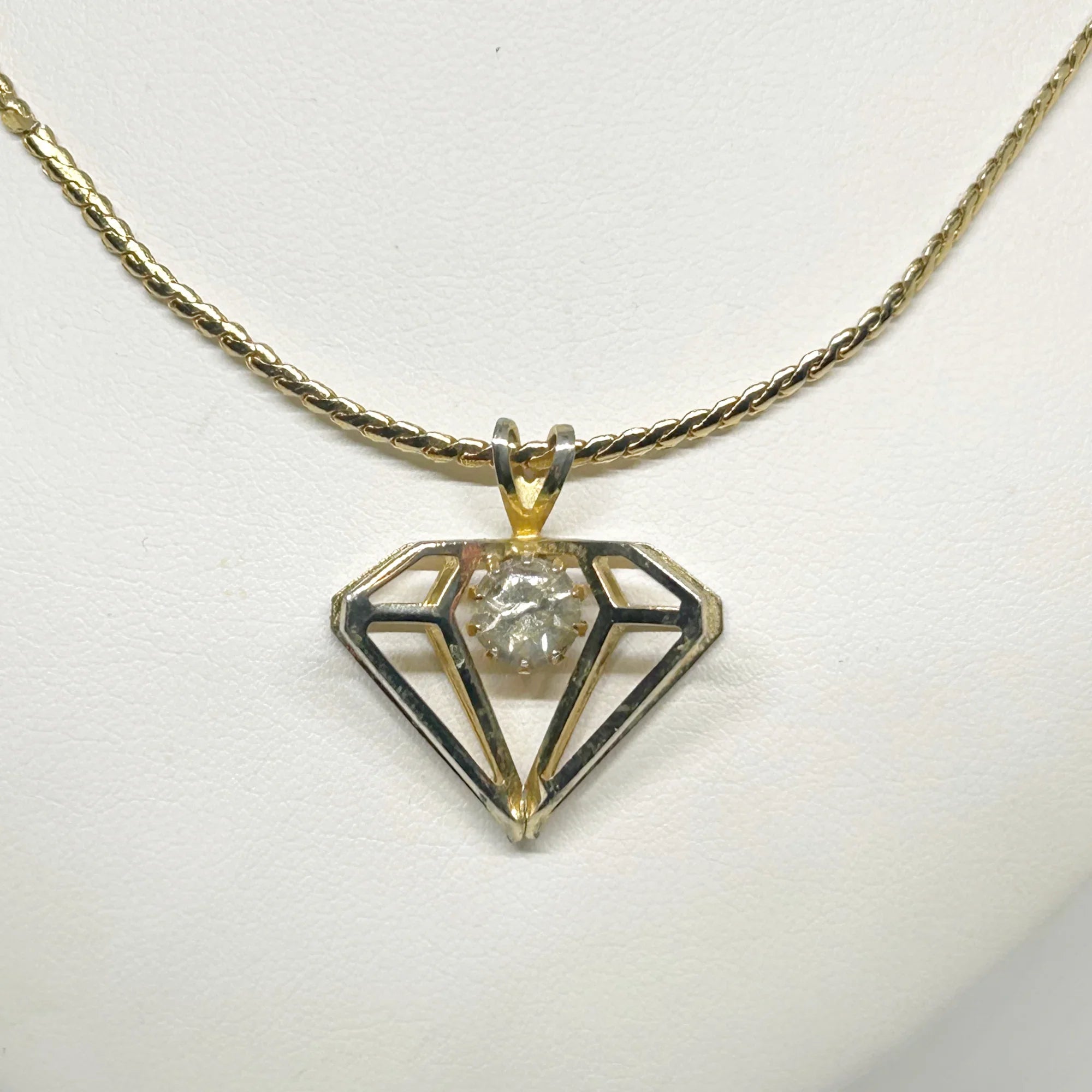 Three Dimensional Diamond-Shaped Vintage Rhinestone Pendant